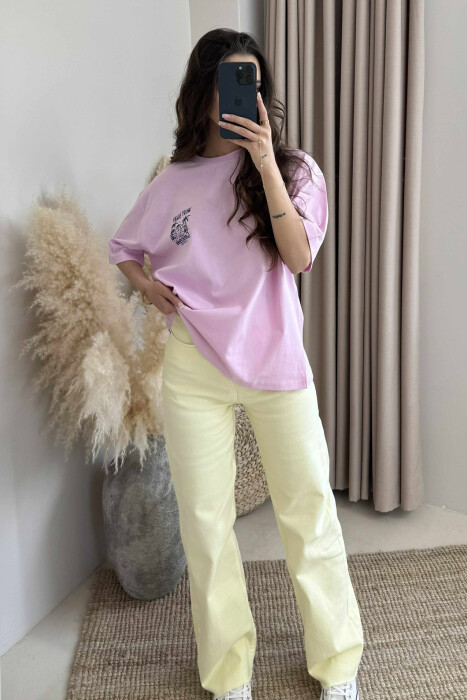 BACK DESIGN ONE COLOR WOMEN T-SHIRT PINK/ROZE - 2