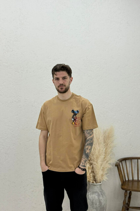 BACK IMAGE DESIGN MEN T-SHIRT LIGHT BROWN/KAZB - 