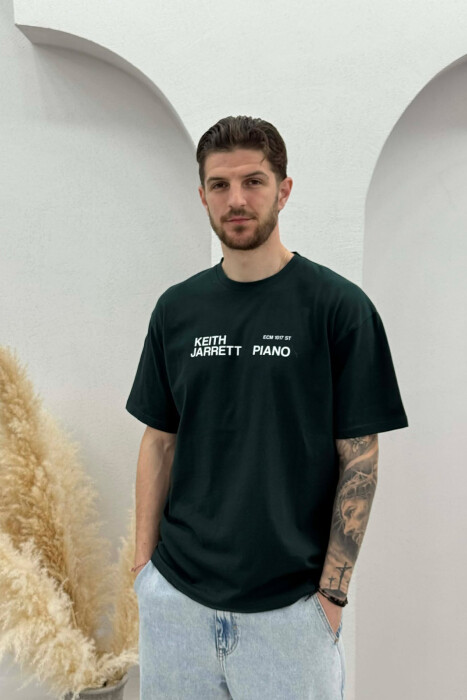 BACK IMAGE & FRONT WRITTINGS MEN T-SHIRT DARK GREEN/JEE - 