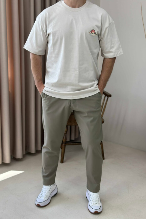 BACK IMAGE ROUND NECK MEN T-SHIRT CREAM/KREM - 2