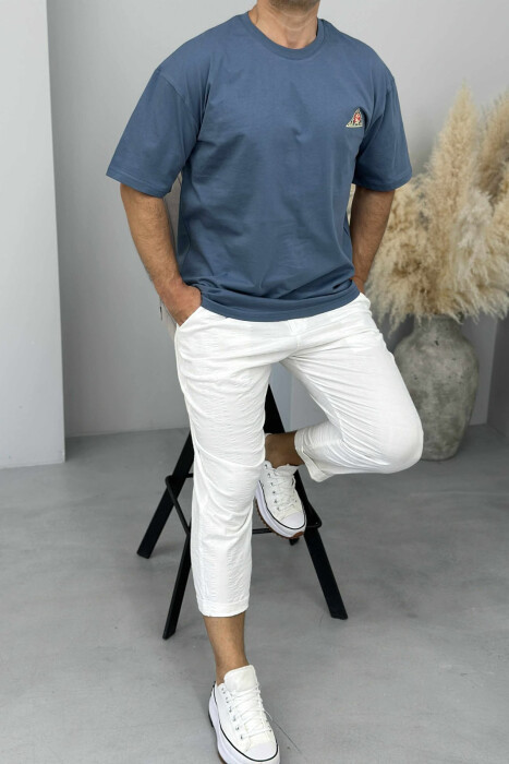 BACK IMAGE ROUND NECK MEN T-SHIRT LIGHTBLUE/BZ - 1