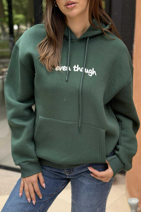 BACK IMAGE & WRITTINGS FLUFFY WOMEN HOODIE GREEN/JESHILE - 4