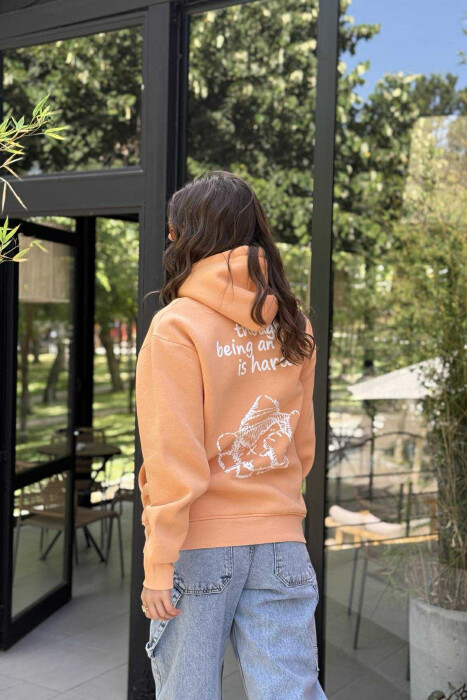 BACK IMAGE & WRITTINGS FLUFFY WOMEN HOODIE ORANGE/PORTOKALLI - 3
