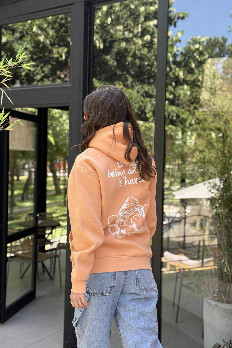 BACK IMAGE & WRITTINGS FLUFFY WOMEN HOODIE ORANGE/PORTOKALLI - 3