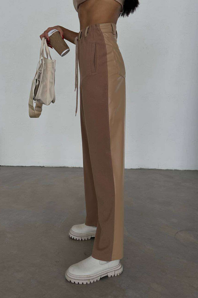 BACK LEATHER DESIGN WOMEN TROUSERS BEIGE/BEZHE - 3