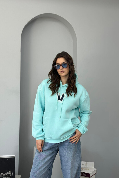 BACK WRITTING FLUFFY WOMEN HOODIE BLUE-MINT/BLME - 2