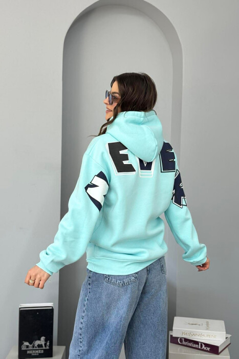BACK WRITTING FLUFFY WOMEN HOODIE BLUE-MINT/BLME - 3