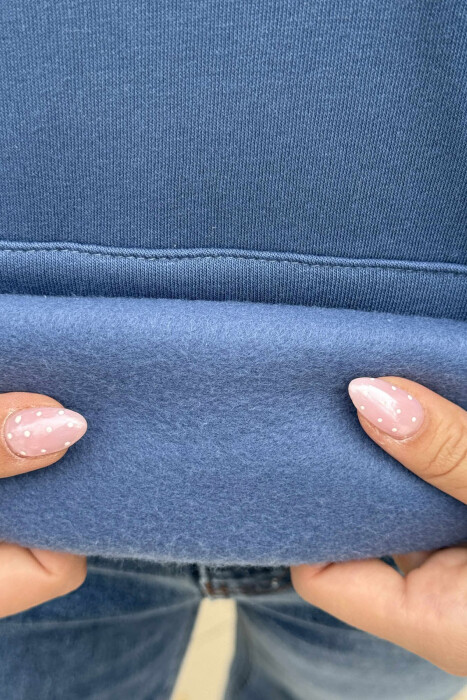 BACK WRITTING FLUFFY WOMEN HOODIE BLUE/BLU - 5