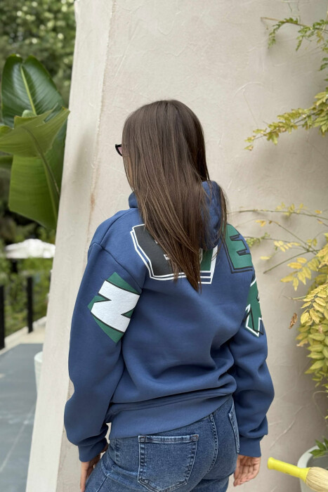 BACK WRITTING FLUFFY WOMEN HOODIE BLUE/BLU - 3