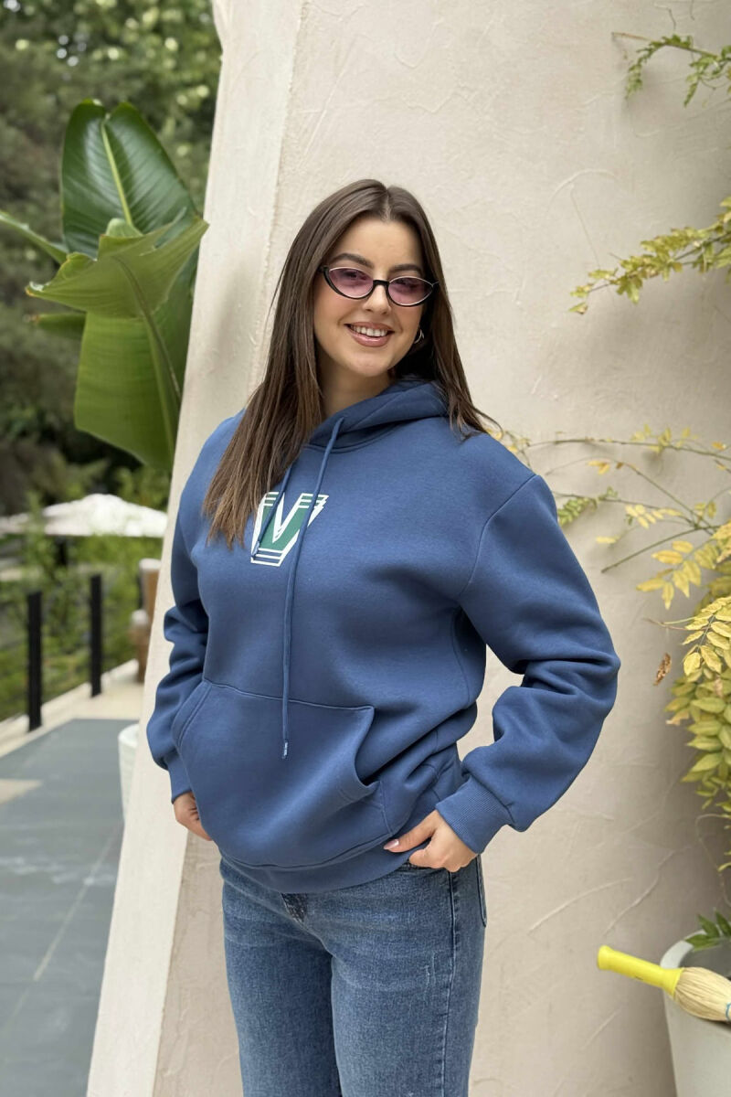 BACK WRITTING FLUFFY WOMEN HOODIE BLUE/BLU - 2