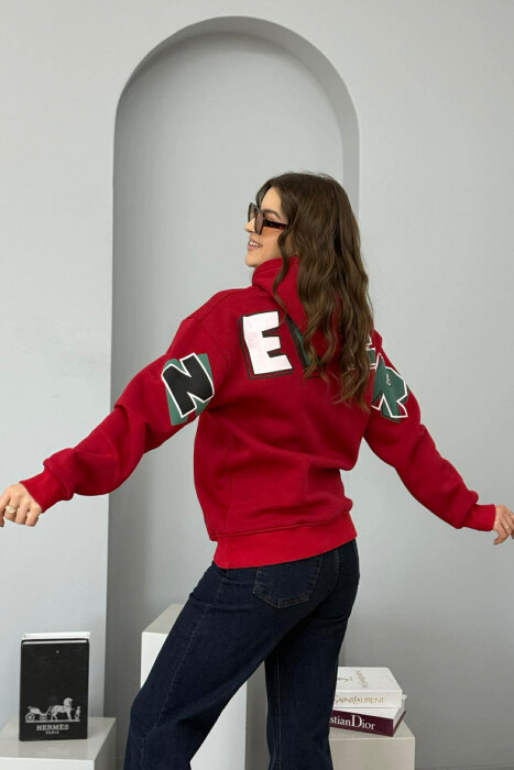 BACK WRITTING FLUFFY WOMEN HOODIE BURGUNDY/VISHNJE - 2