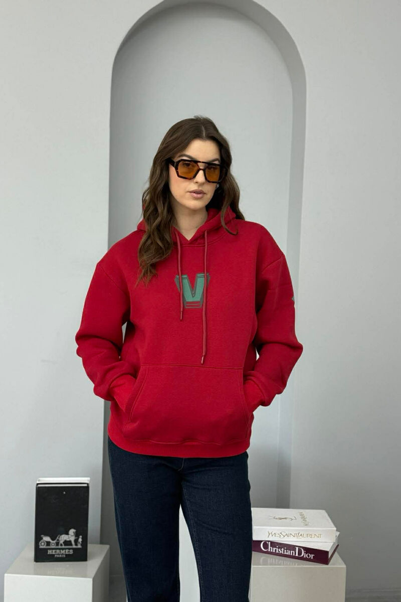 BACK WRITTING FLUFFY WOMEN HOODIE BURGUNDY/VISHNJE - 3