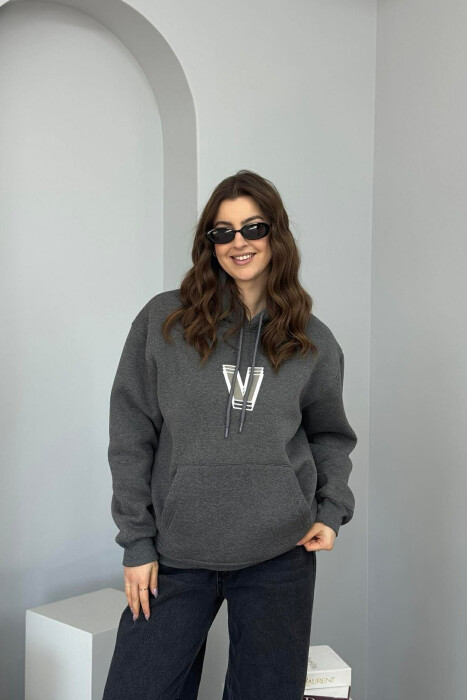 BACK WRITTING FLUFFY WOMEN HOODIE DARK GREY/GEE 