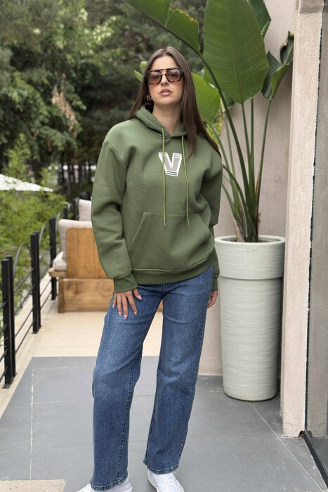 BACK WRITTING FLUFFY WOMEN HOODIE GREEN/JESHILE 
