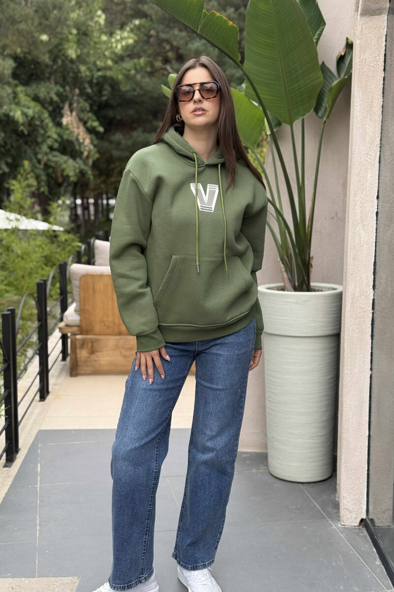 BACK WRITTING FLUFFY WOMEN HOODIE GREEN/JESHILE - 1