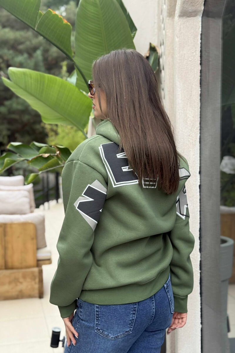 BACK WRITTING FLUFFY WOMEN HOODIE GREEN/JESHILE - 4