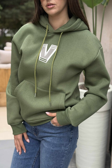BACK WRITTING FLUFFY WOMEN HOODIE GREEN/JESHILE - 5