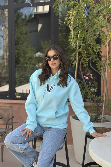 BACK WRITTING FLUFFY WOMEN HOODIE LIGHTBLUE/BZ - 1