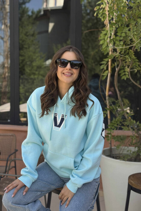 BACK WRITTING FLUFFY WOMEN HOODIE LIGHTBLUE/BZ - 2