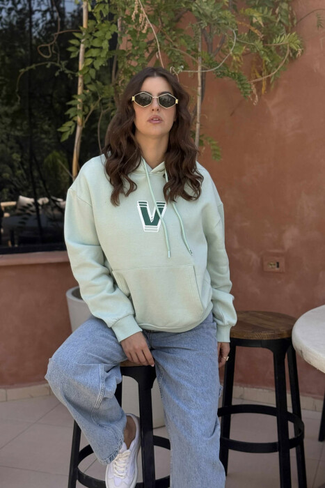 BACK WRITTING FLUFFY WOMEN HOODIE MINT/MENTE - 1