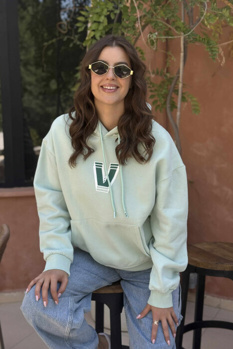 BACK WRITTING FLUFFY WOMEN HOODIE MINT/MENTE - 2