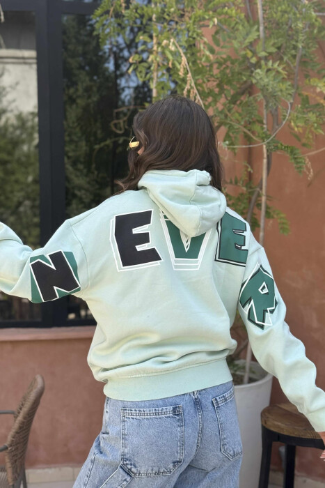 BACK WRITTING FLUFFY WOMEN HOODIE MINT/MENTE - 3