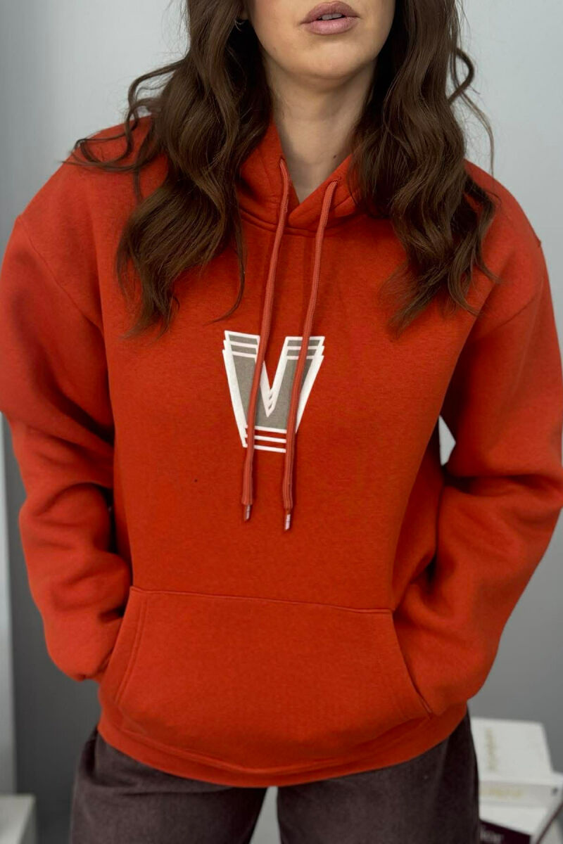 BACK WRITTING FLUFFY WOMEN HOODIE ORANGE/PORTOKALLI - 3