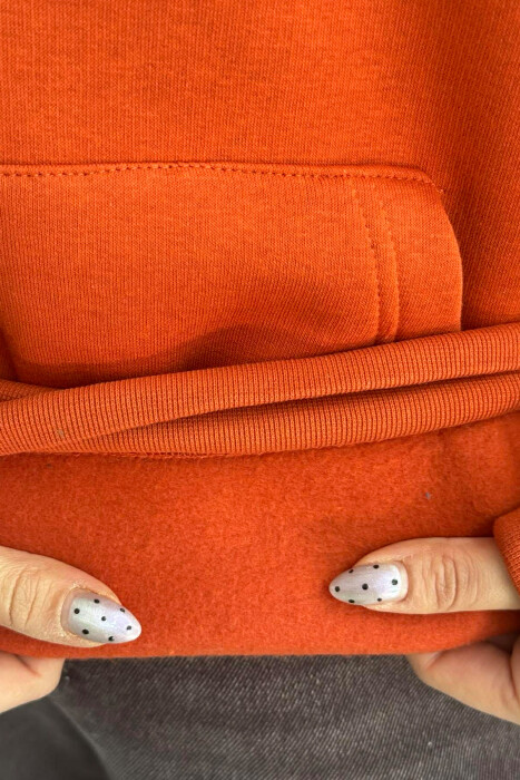 BACK WRITTING FLUFFY WOMEN HOODIE ORANGE/PORTOKALLI - 4