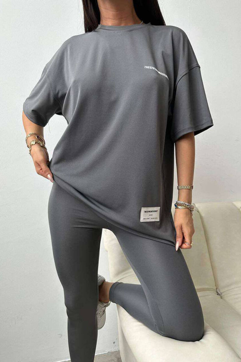 BACK WRITTINGS LEGGINGS+T-SHIRT WOMEN SET DARK GREY/GEE - 2