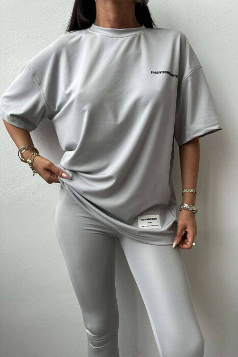 BACK WRITTINGS LEGGINGS+T-SHIRT WOMEN SET GREY/GRI - 2