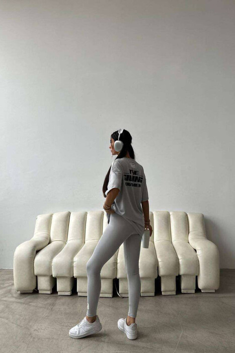 BACK WRITTINGS LEGGINGS+T-SHIRT WOMEN SET GREY/GRI - 3