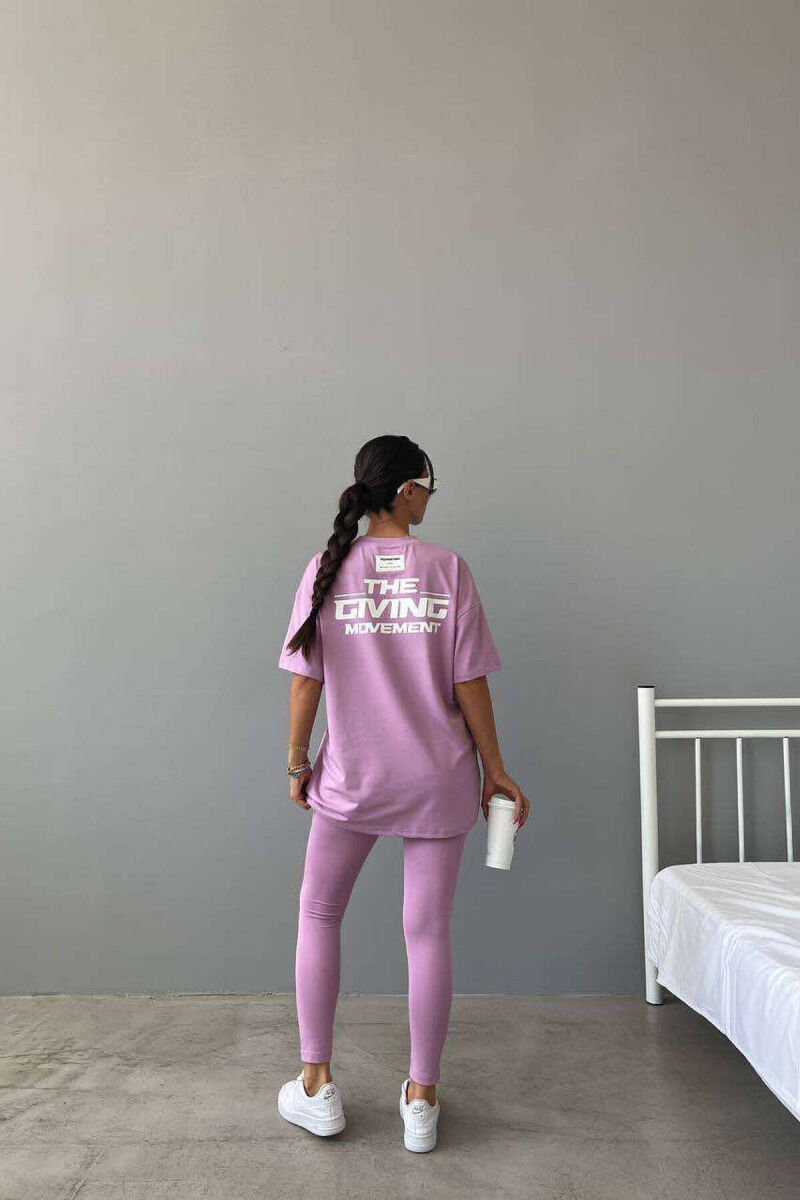 BACK WRITTINGS LEGGINGS+T-SHIRT WOMEN SET PURPLE/LEJLA - 2