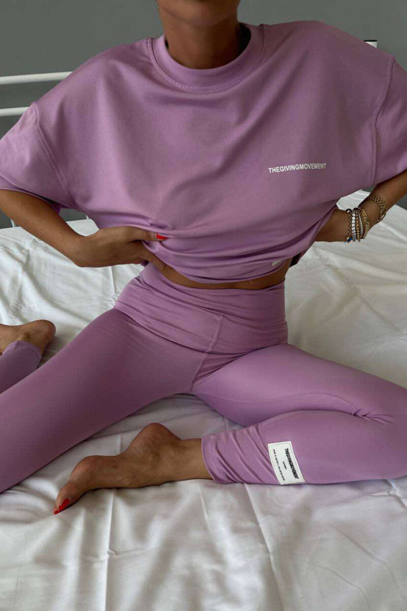 BACK WRITTINGS LEGGINGS+T-SHIRT WOMEN SET PURPLE/LEJLA - 5