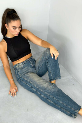 BAGGY SIMPLE ONE COLOR JEANS DARK BLUE/BEE 