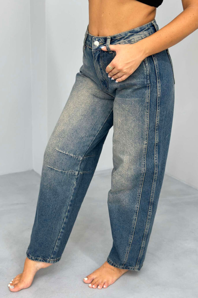 BAGGY SIMPLE ONE COLOR JEANS DARK BLUE/BEE - 2