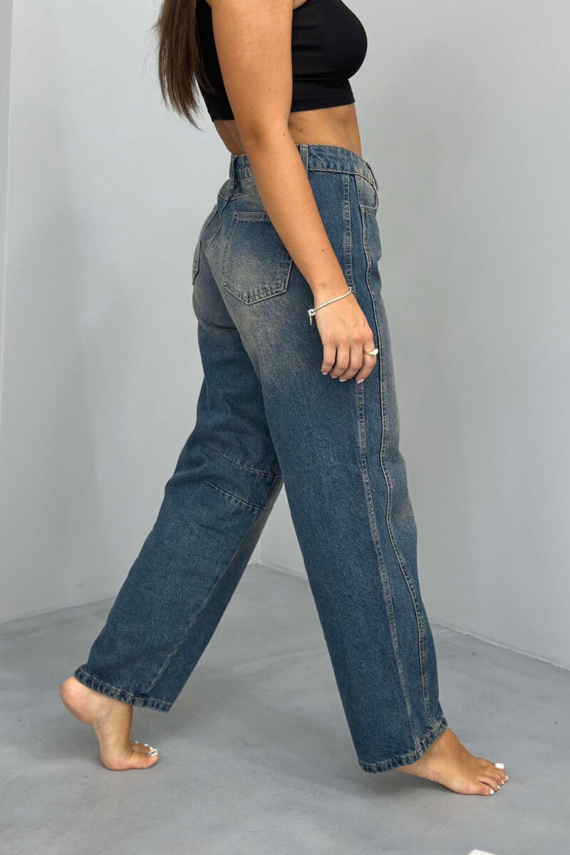 BAGGY SIMPLE ONE COLOR JEANS DARK BLUE/BEE - 4