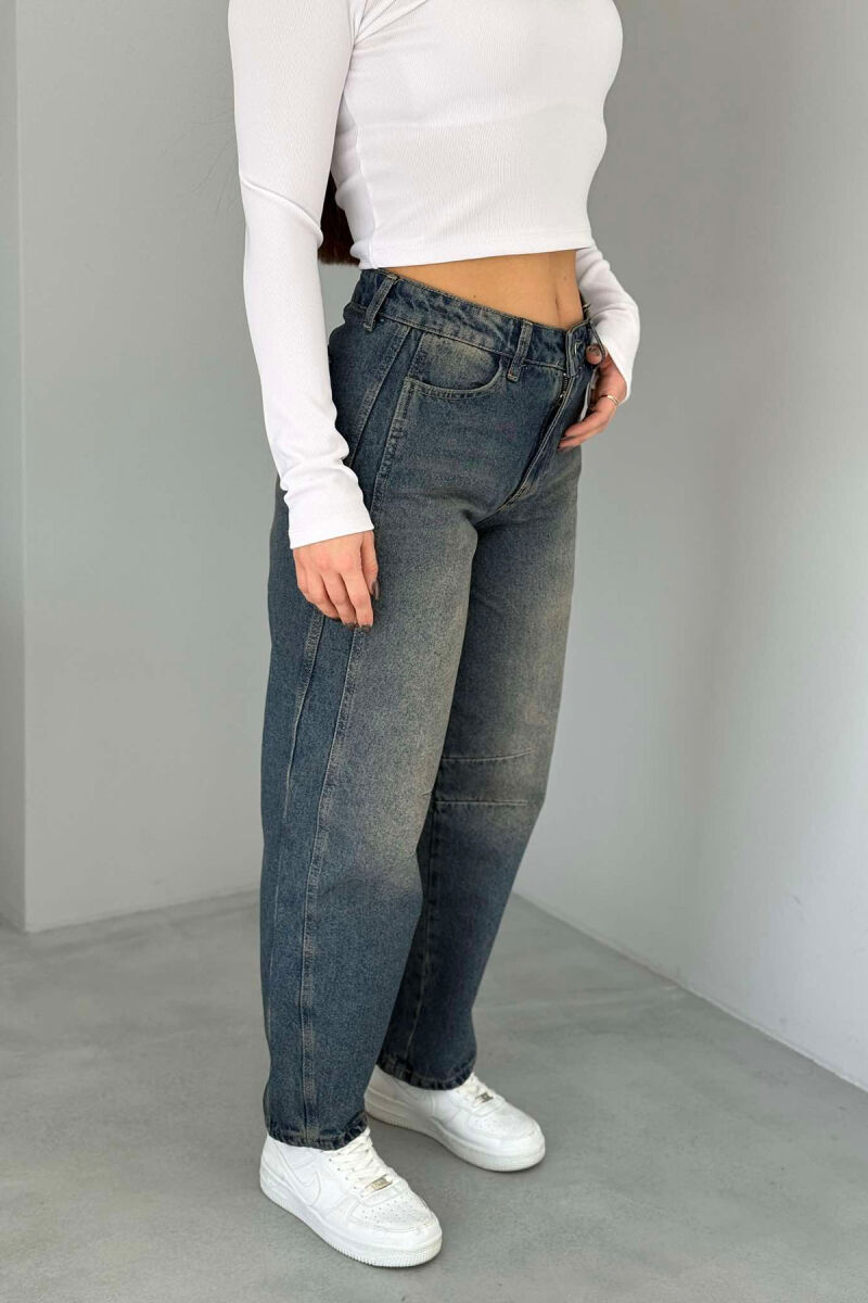 BAGGY SIMPLE ONE COLOR JEANS DARK BLUE/BEE - 1