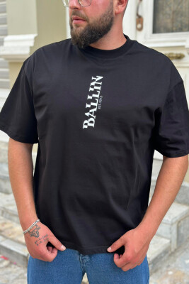 BALLIN WRITTING ONE COLOR MEN T-SHIRT BLACK/ E ZEZE 