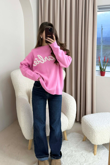 BARBIE WRITTING ROUND NECK WOMEN SWEATER PINK/ROZE - 