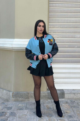 BASKETBALL LOGO BOMBER WOMEN JACKET LIGHTBLUE/BZ 