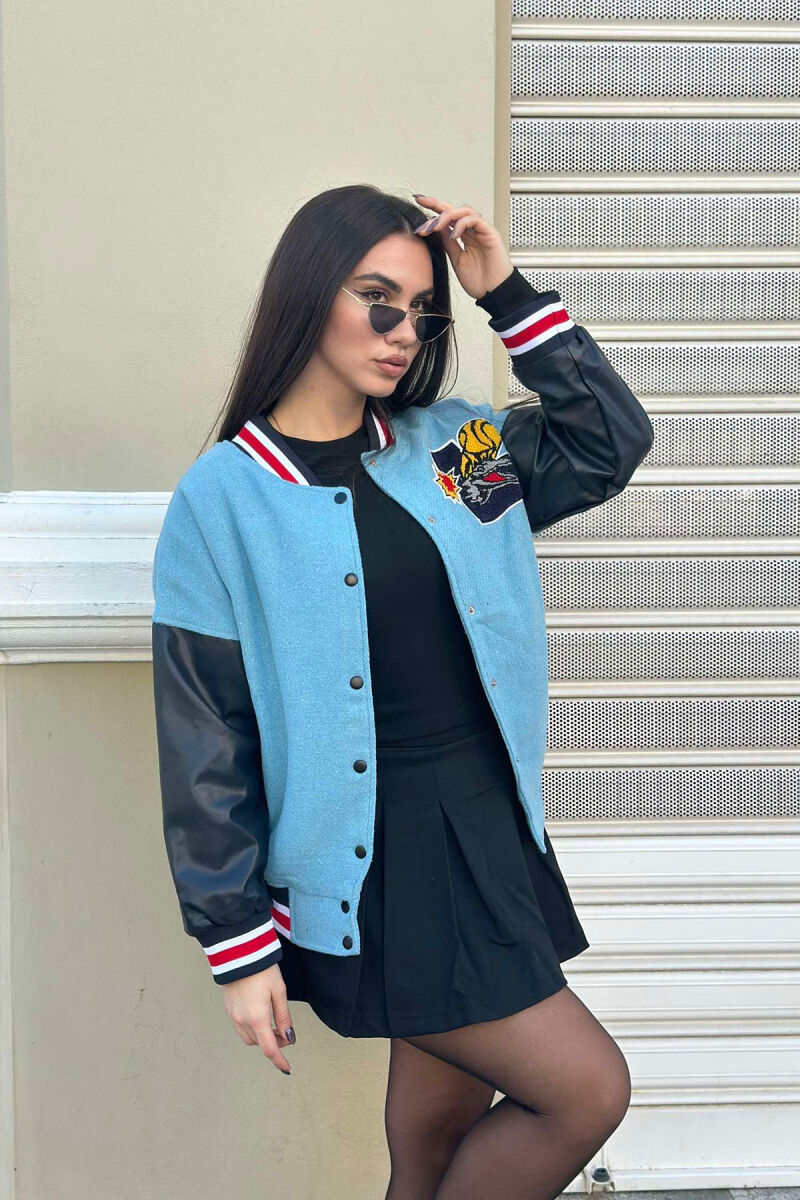 BASKETBALL LOGO BOMBER WOMEN JACKET LIGHTBLUE/BZ - 4