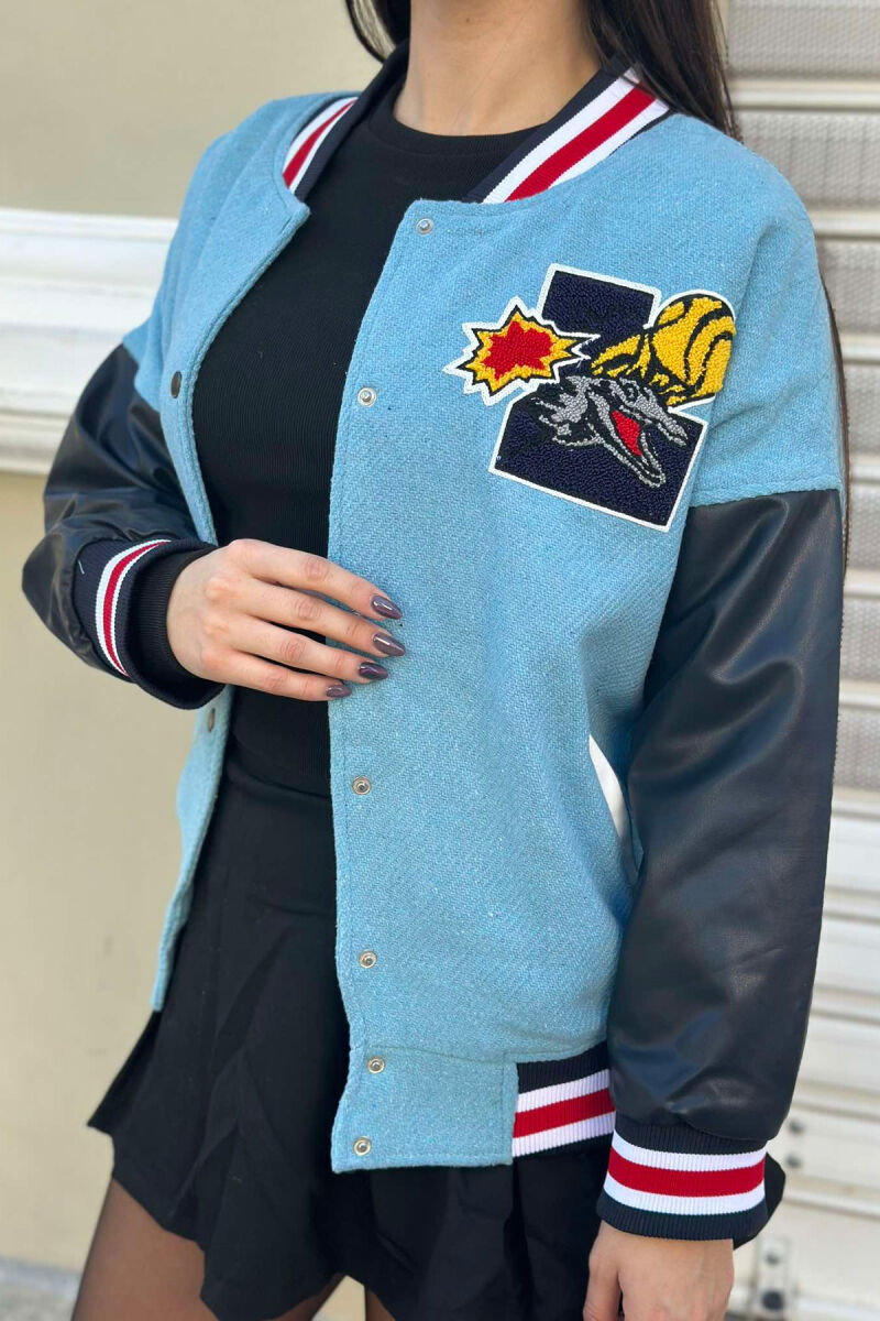 BASKETBALL LOGO BOMBER WOMEN JACKET LIGHTBLUE/BZ - 5