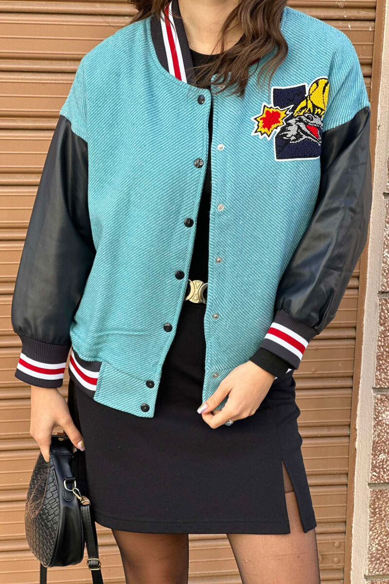 BASKETBALL LOGO BOMBER WOMEN JACKET MINT/MENTE - 4