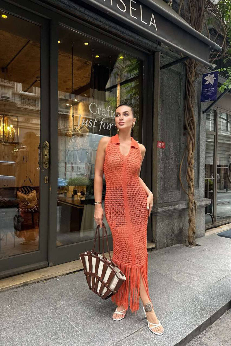 BEACH STRIPE V NECK DRESS ORANGE/PORTOKALLI - 5