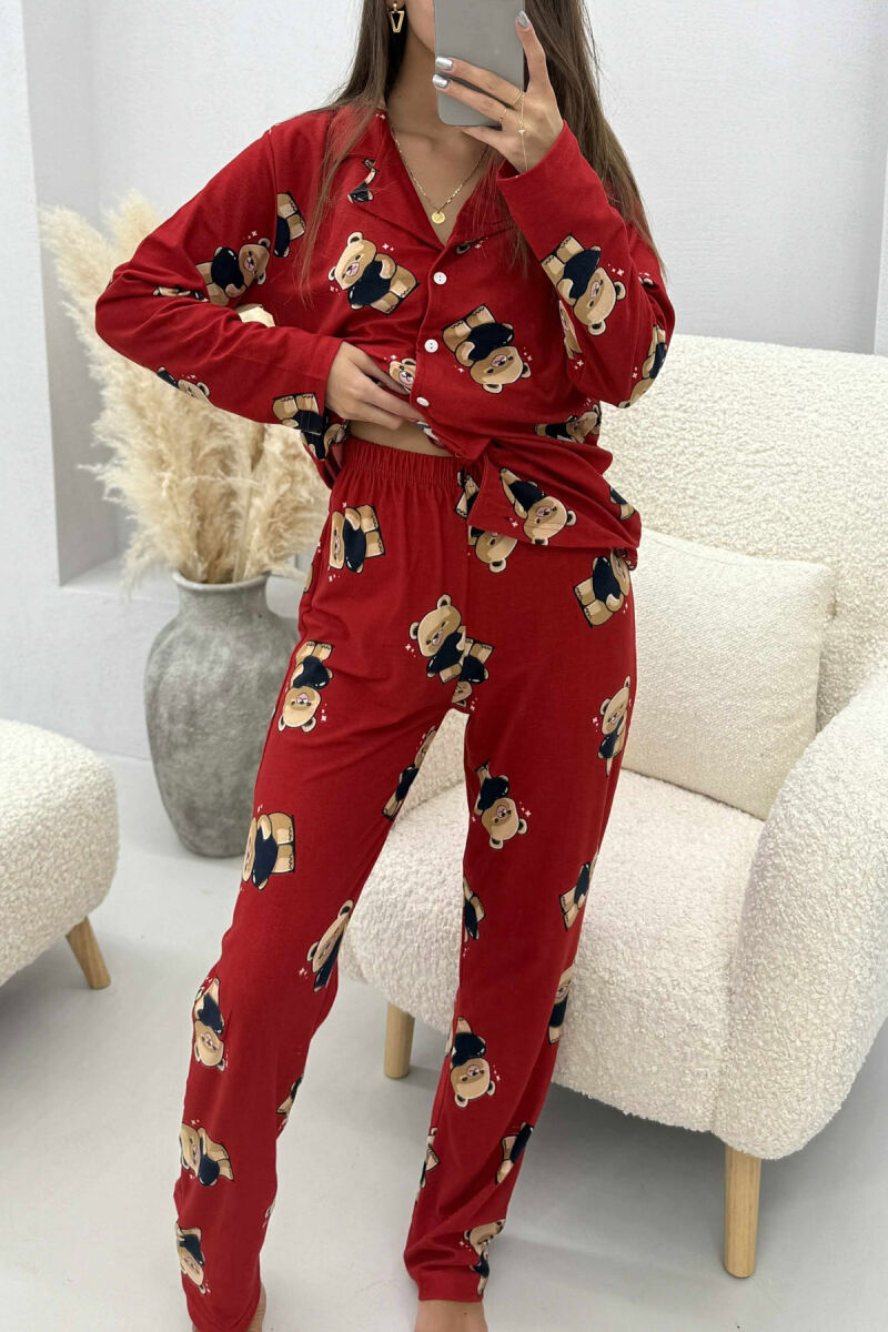 BEAR DESIGN SHIRT+TROUSERS WOMEN PYJAMAS RED/E KUQE - 4