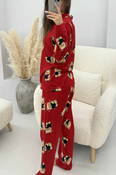 BEAR DESIGN SHIRT+TROUSERS WOMEN PYJAMAS RED/E KUQE - 5