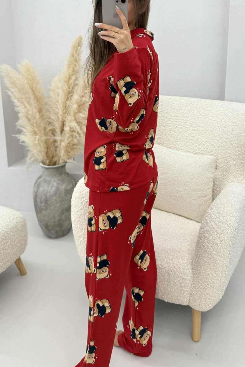 BEAR DESIGN SHIRT+TROUSERS WOMEN PYJAMAS RED/E KUQE - 5