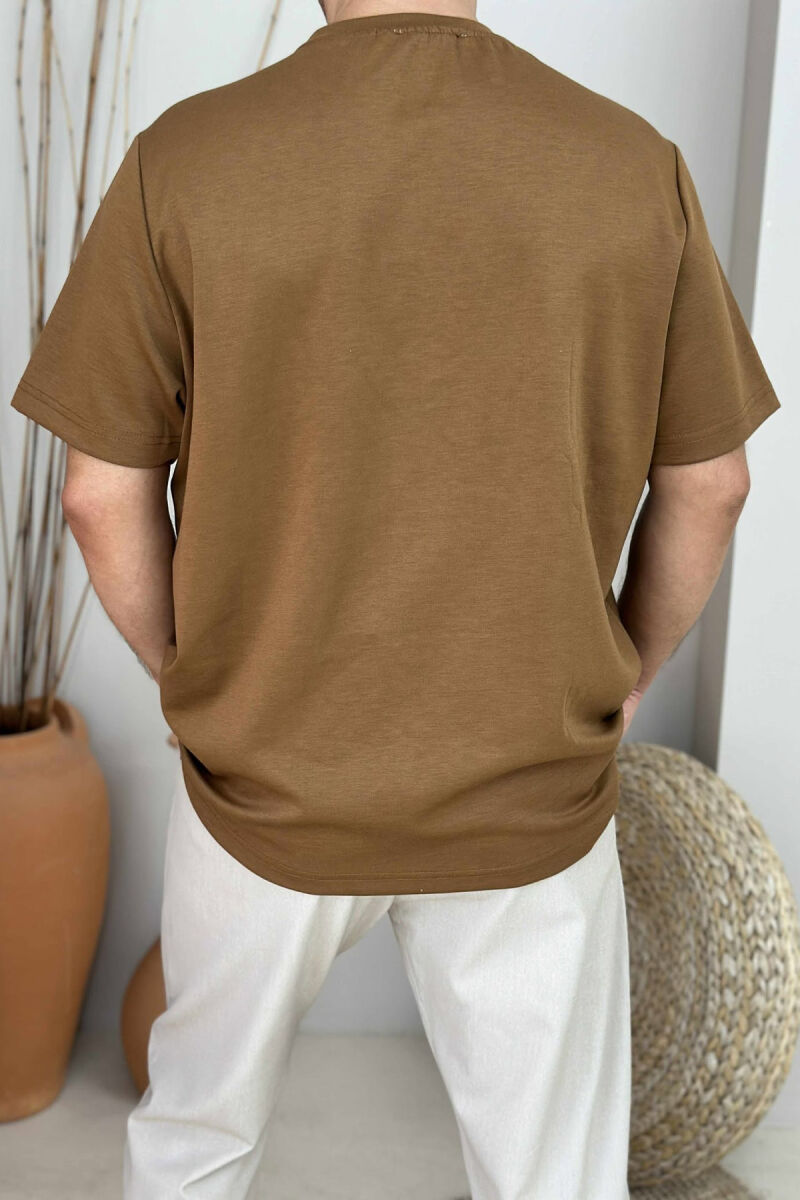 BEAR FRONT IMAGE SIMPLE MEN T-SHIRT BROWN/KAFE - 2