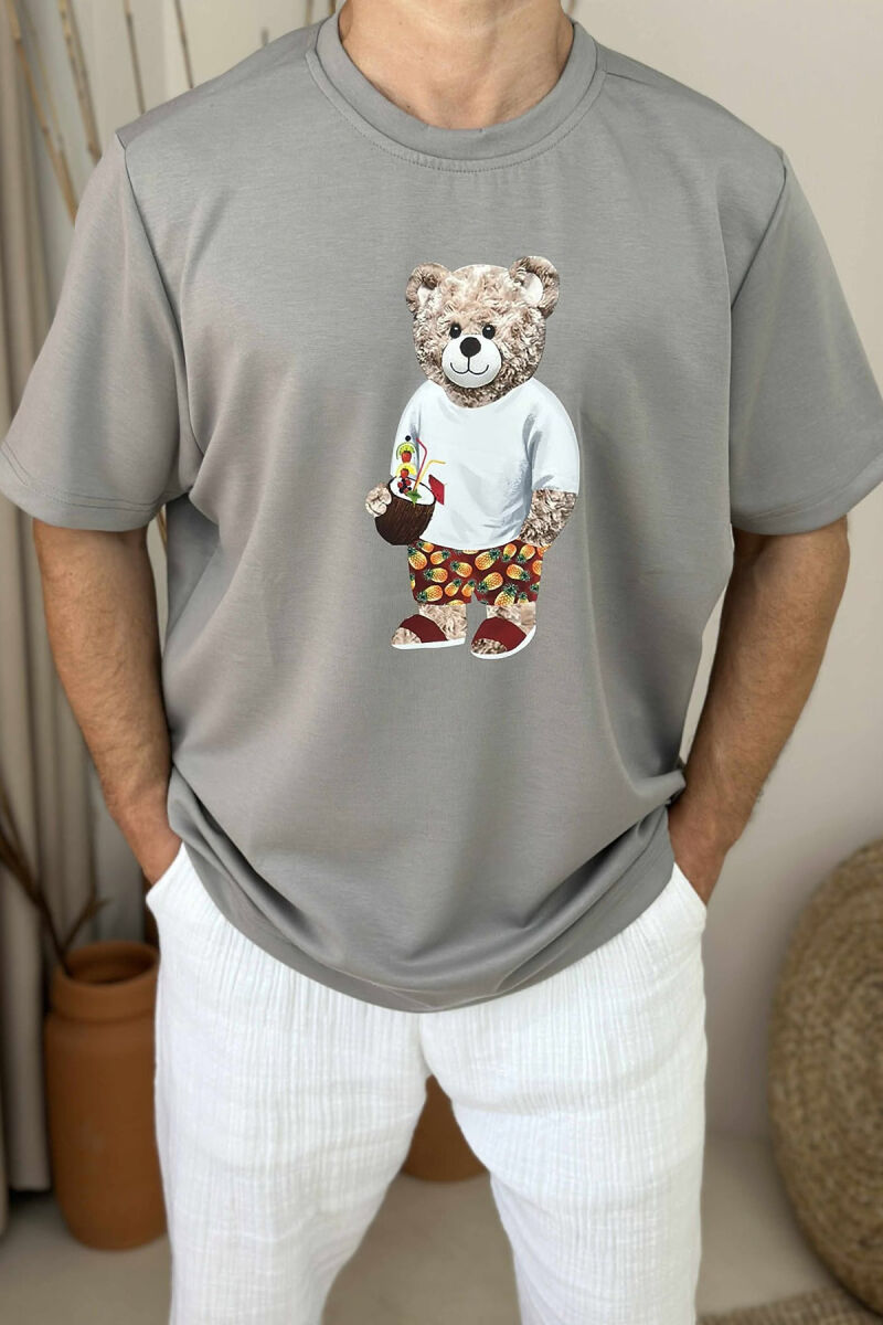 BEAR FRONT IMAGE SIMPLE MEN T-SHIRT GREY/GRI - 2