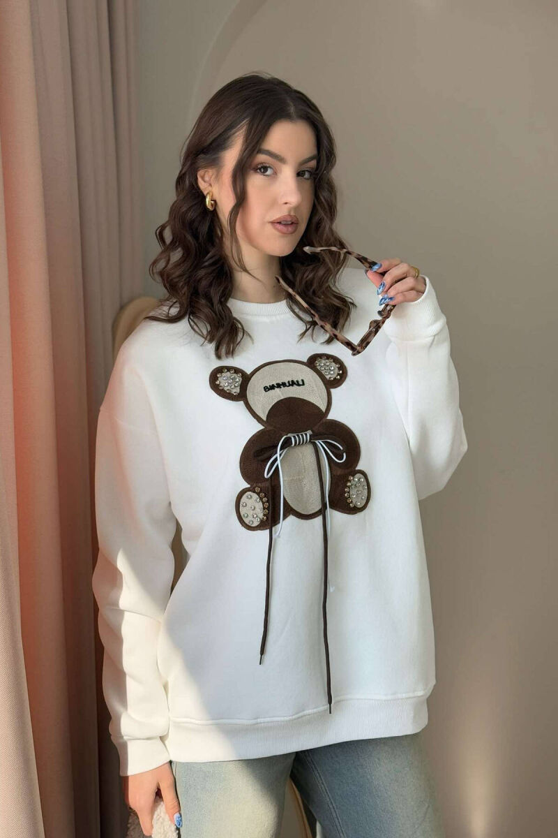 BEAR IMAGE FLUFFY WOMAN SWEATSHIRT WHITE-E BARDHE - 2